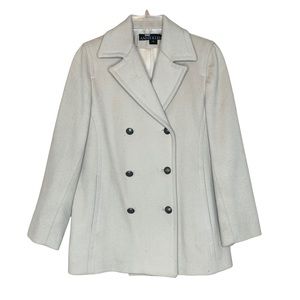 Anne Klein Beige 100% Wool Double Breasted Classic Pea Coat Women's Size 6
